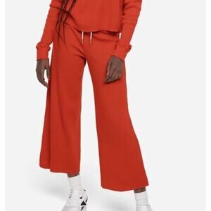Mate The Label Wide Leg Thermal Pants 1X Waffle Knit Organic Cotton Red Cropped